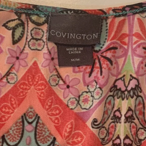 Beautiful EUC Covington Women's V-Neck Short Sleeve Top Size Medium Multicolored - Picture 7 of 12